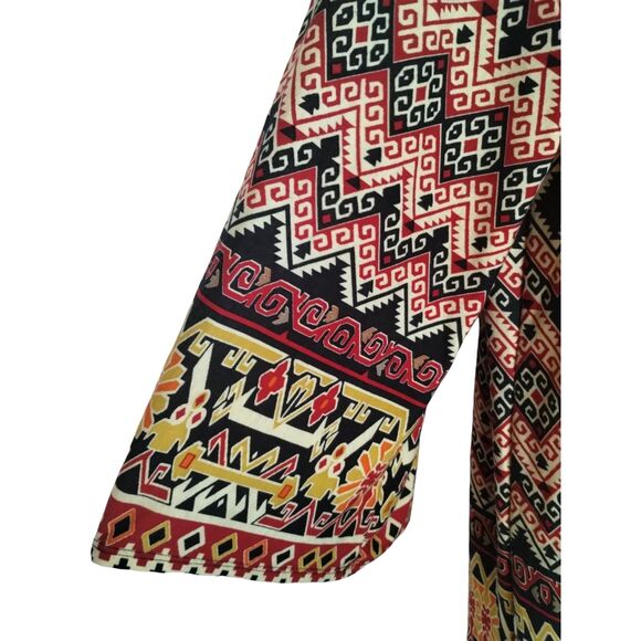 I Joah Womens Red Yellow Geo Aztec Print Kimono Full Bell-Sleeves Long MED - Picture 3 of 6